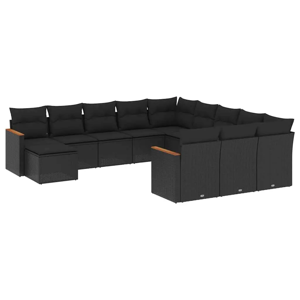 Garden Sofa Set Modular Outdoor Furniture 12 Piece Black Poly Rattan
