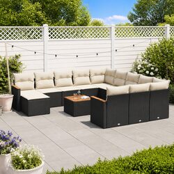 Quality Black Poly Rattan 13-Piece Outdoor Sofa Set