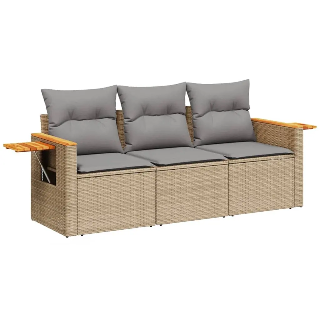 3 Piece Garden Sofa Set Outdoor Furniture Patio Modular Beige Poly Rattan Cushions