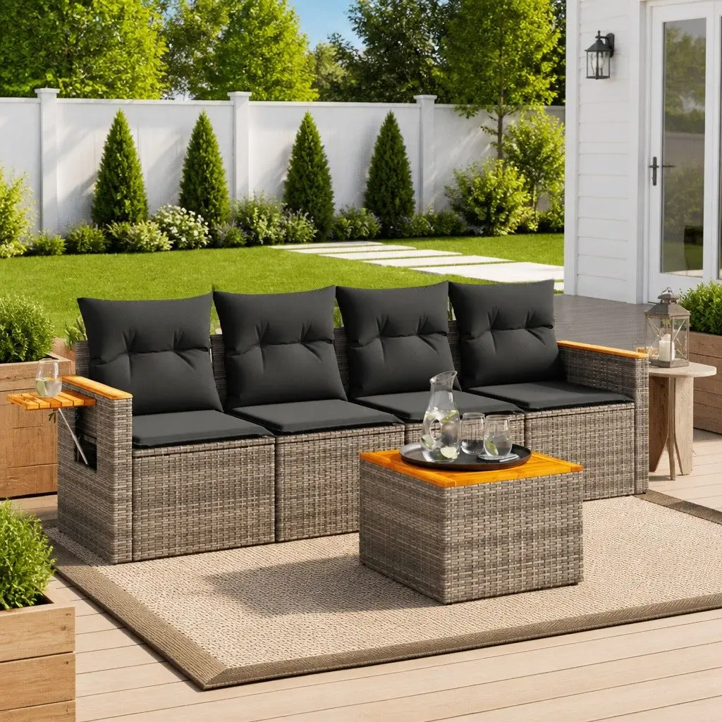 Garden Sofa Set 5 Piece Modular Outdoor Furniture Grey with Cushions