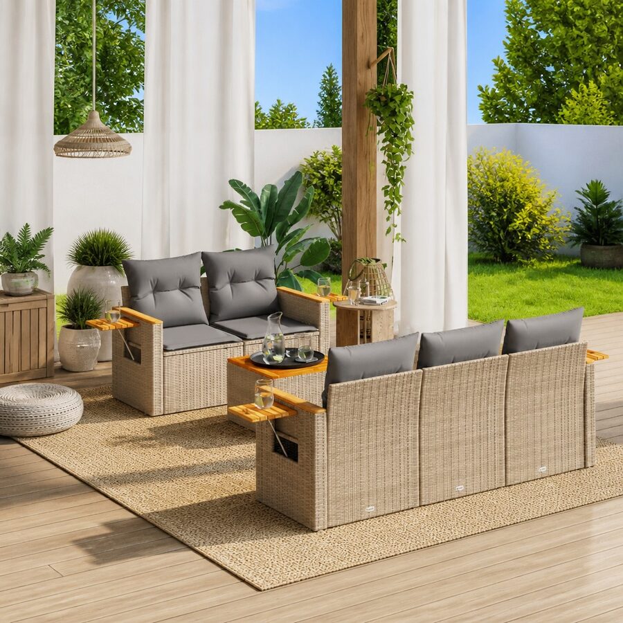 Comforting 6-Piece Beige Outdoor Sofa Set for All Seasons
