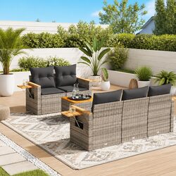 Comfortable 6 Piece Garden Sofa Set with Cushions in Grey