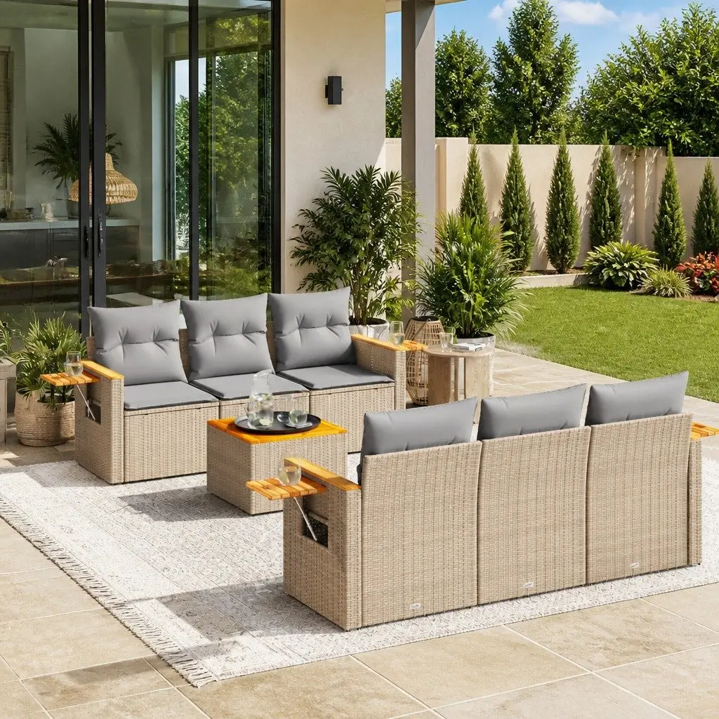 7 Piece Garden Sofa Set Outdoor Furniture Beige Cushioned Patio Lounge Set