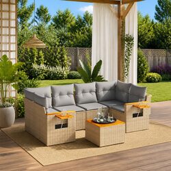 Warm Beige 7-Piece Sofa Set for Outdoor Comfort