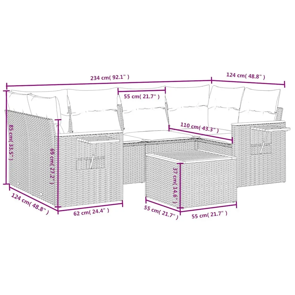 Garden Sofa Set 7 Piece Outdoor Furniture Patio Beige Poly Rattan with Cushions