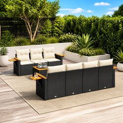 Reliable 8 Piece Black Garden Sofa Set with Cushions