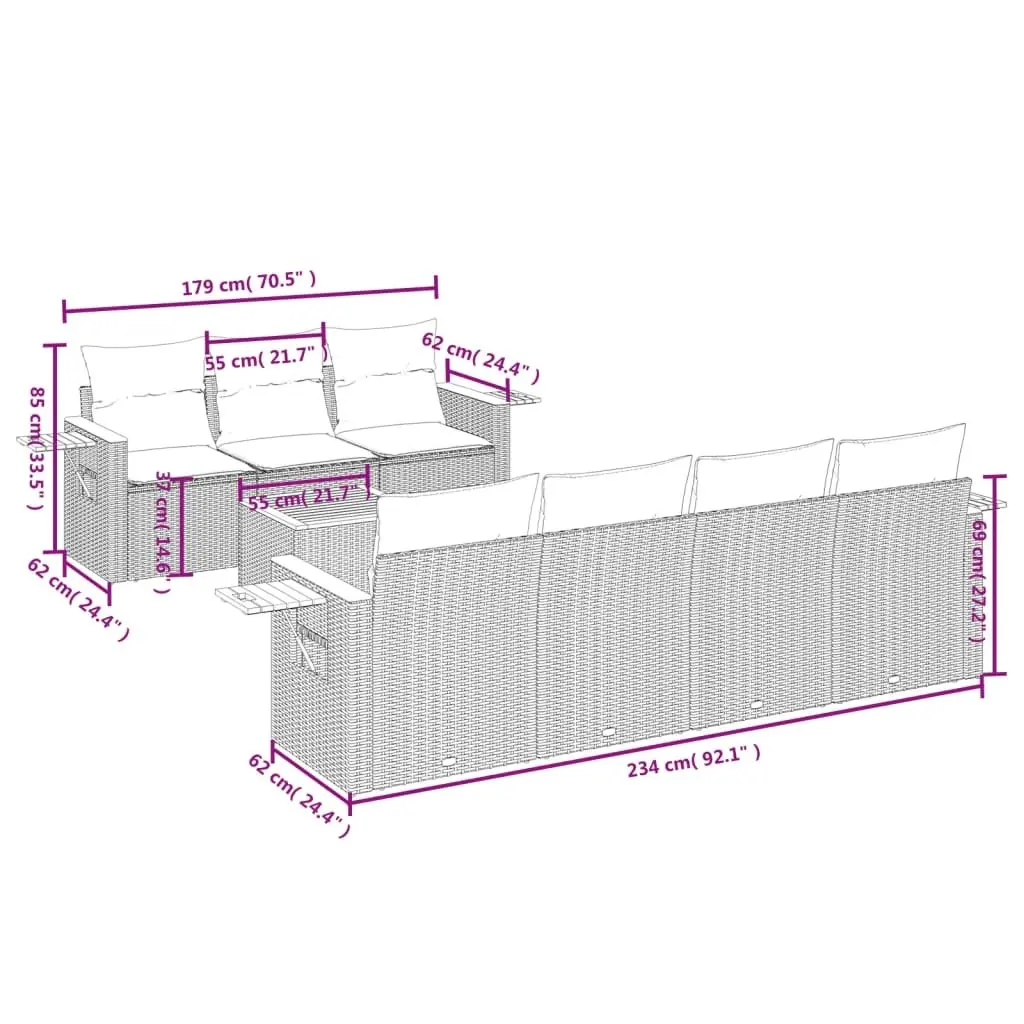 8 Piece Garden Sofa Set Outdoor Furniture Patio Conversation Grey