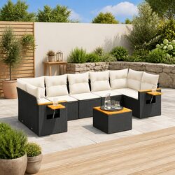 Comfortable 8 Piece Garden Sofa Set with Cushions - Black