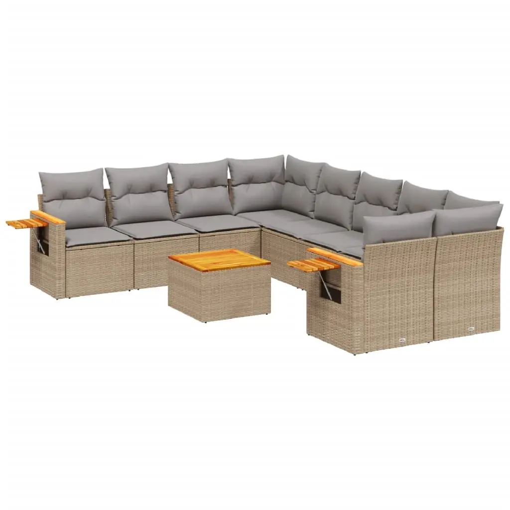 9 Piece Modular Outdoor Garden Sofa Set Beige Poly Rattan
