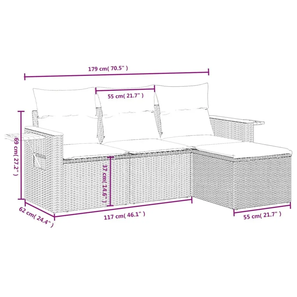 4 Piece Garden Sofa Set Outdoor Furniture Patio Conversation Sectional Black