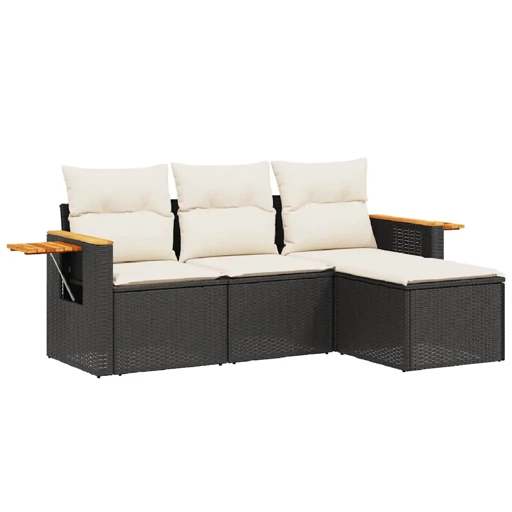 Garden Sofa Set Modular Outdoor Seating 4 Piece Black Poly Rattan