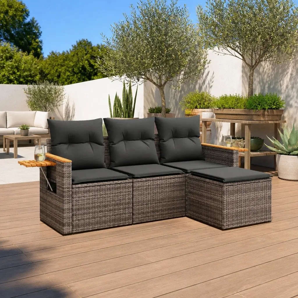 Garden Sofa Set 4 Piece Outdoor Furniture Grey Poly Rattan with Cushions