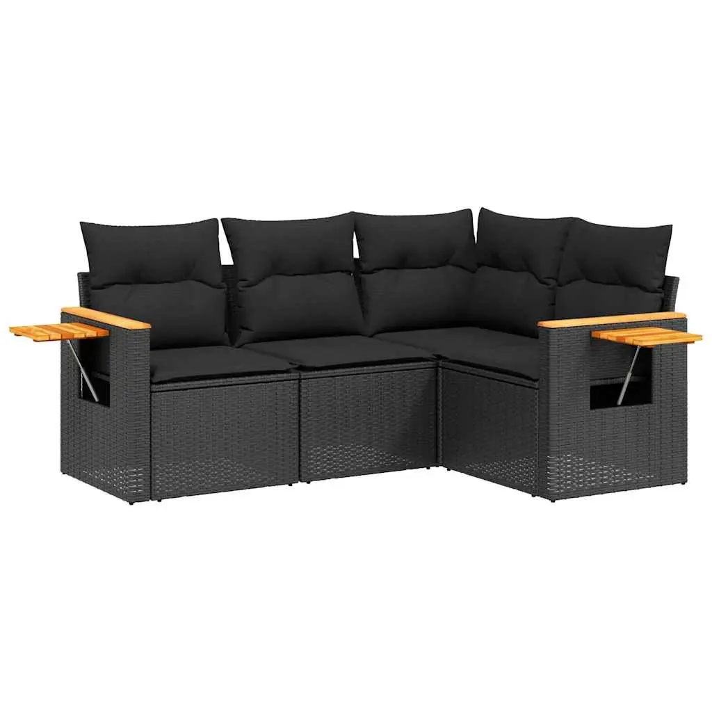 Garden Sofa Set Outdoor Furniture 4 Piece Modular Black Poly Rattan