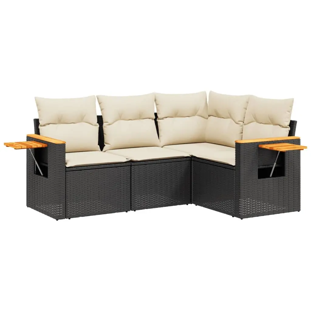 4 Piece Garden Sofa Set Outdoor Furniture Black PE Rattan with Cushions