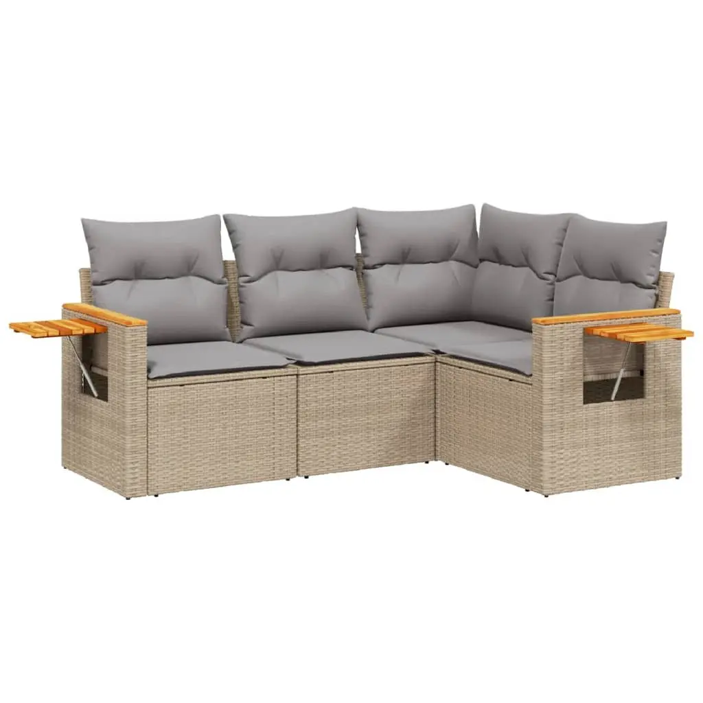 Garden Sofa Set 4 Piece Outdoor Furniture Patio Beige Poly Rattan with Cushions