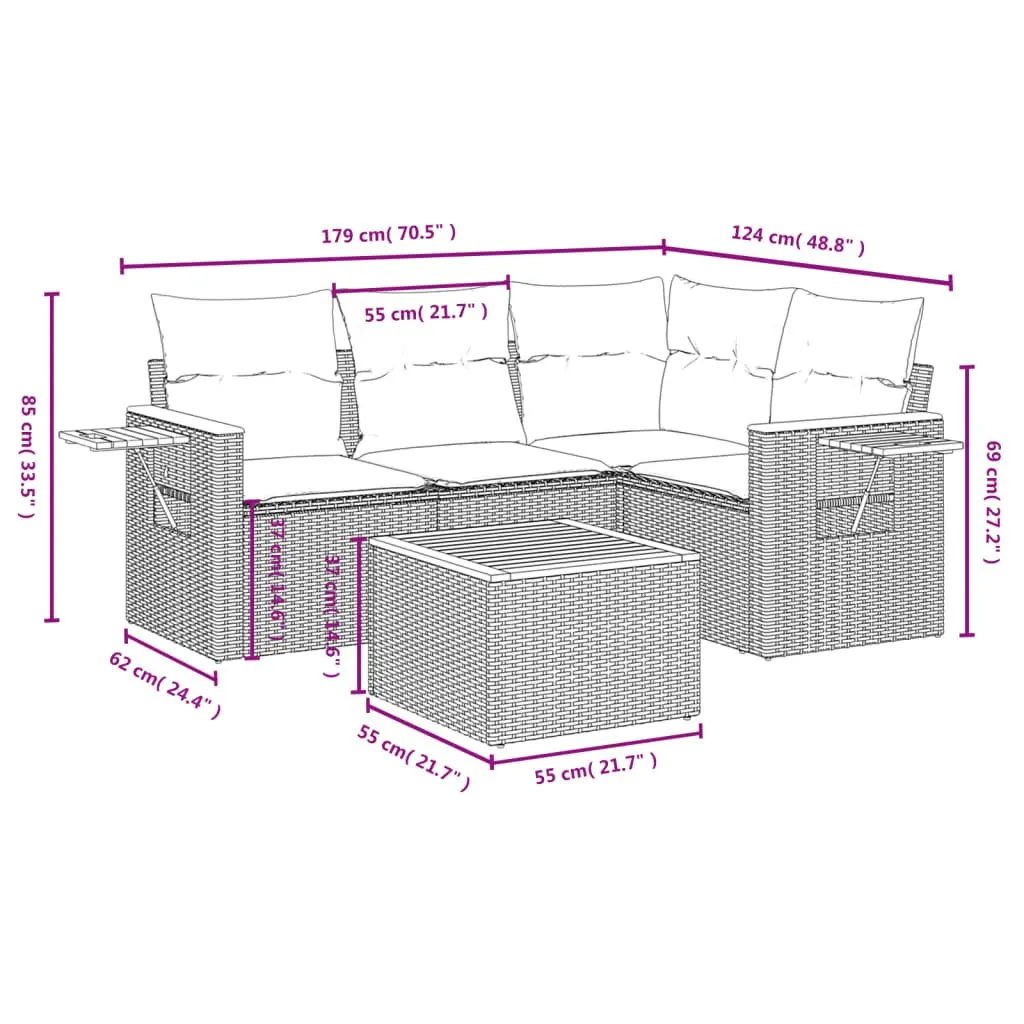 Garden Sofa Set 5 Piece Outdoor Furniture Grey Poly Rattan Cushions Table