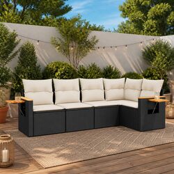 Comfortable 5 Piece Black Garden Sofa Set with Cushions