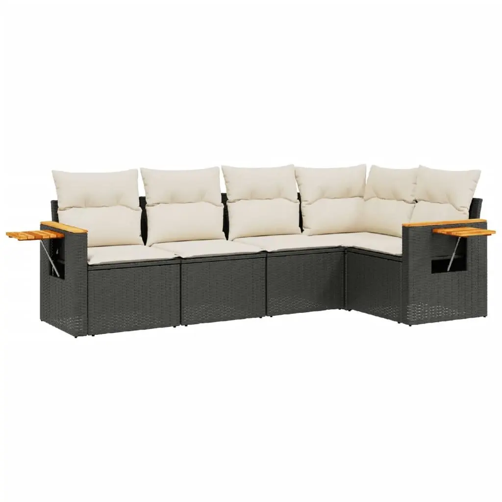 5 Piece Garden Sofa Set Outdoor Furniture Black Poly Rattan with Cushions
