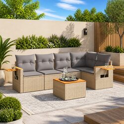 Outdoor Garden Sofa Set 6 Piece Patio Furniture with Cushions Beige Rattan