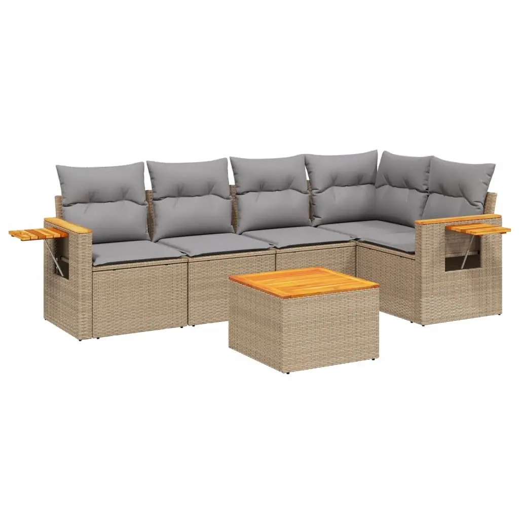 Garden Sofa Set 6 Piece Outdoor Furniture Beige Rattan