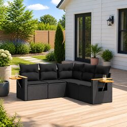 5-Piece Black Rattan Outdoor Sofa Set for Comfort