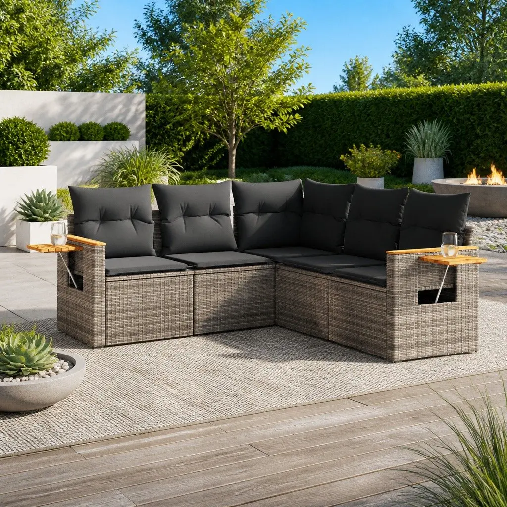 5 Piece Garden Sofa Set Grey Outdoor Furniture Modular Cushions