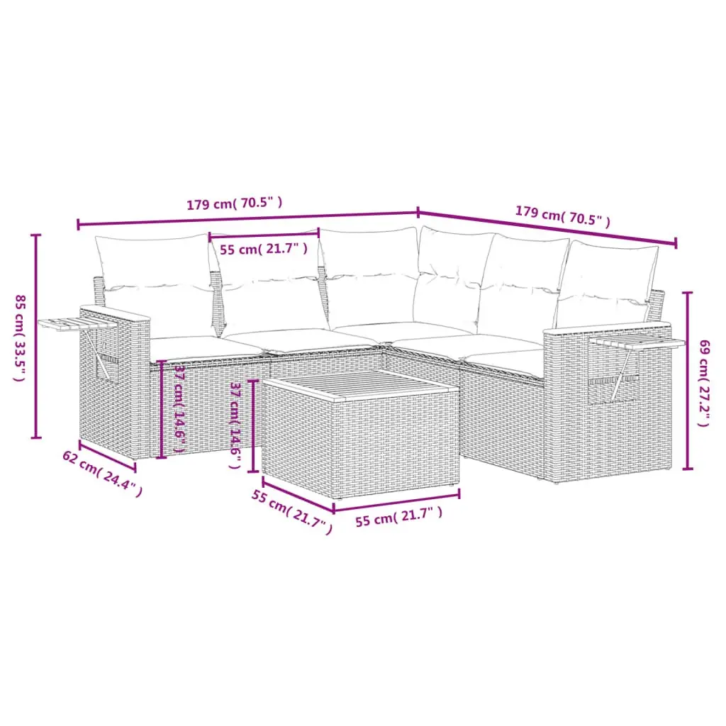 Garden Sofa Set 6 Piece Outdoor Furniture Patio Lounge Grey with Cushions Table