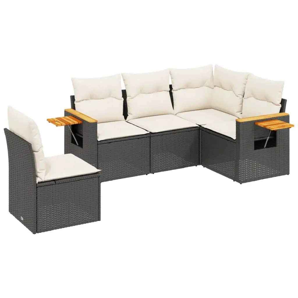 5 Piece Outdoor Garden Sofa Set Black Poly Rattan Patio Furniture with Cushions