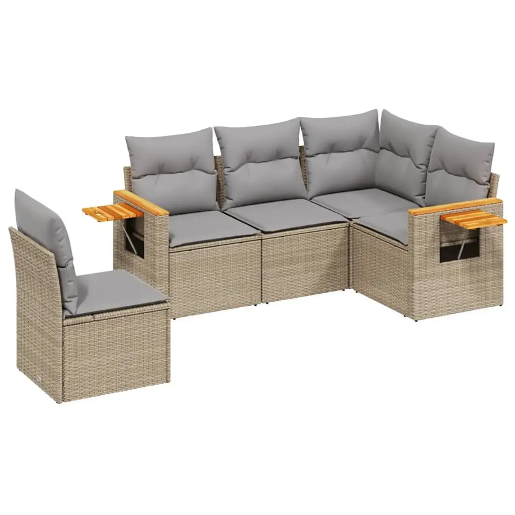 Garden Sofa Set 5 Piece Outdoor Furniture Beige Poly Rattan Patio Seating