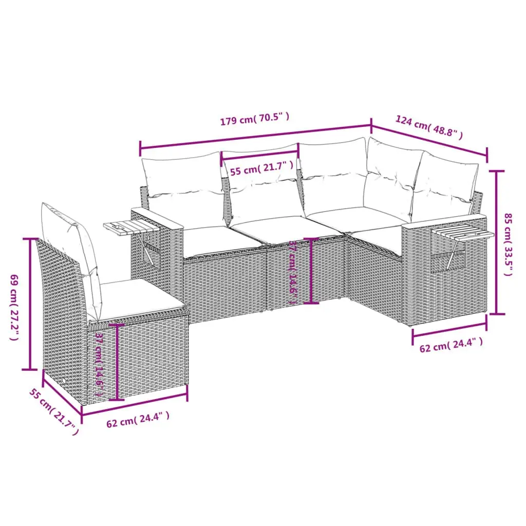 Garden Sofa Set 5 Piece Outdoor Furniture Beige Poly Rattan Patio Seating