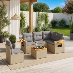 Beige Modular Outdoor Garden Sofa Set with Cushions