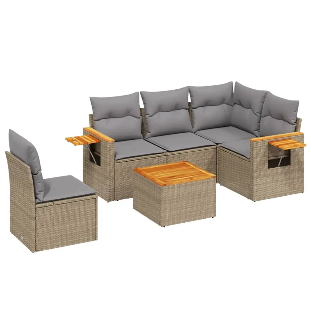 Garden Sofa Set 6 Piece Modular Outdoor Furniture Beige PE Rattan with Cushions