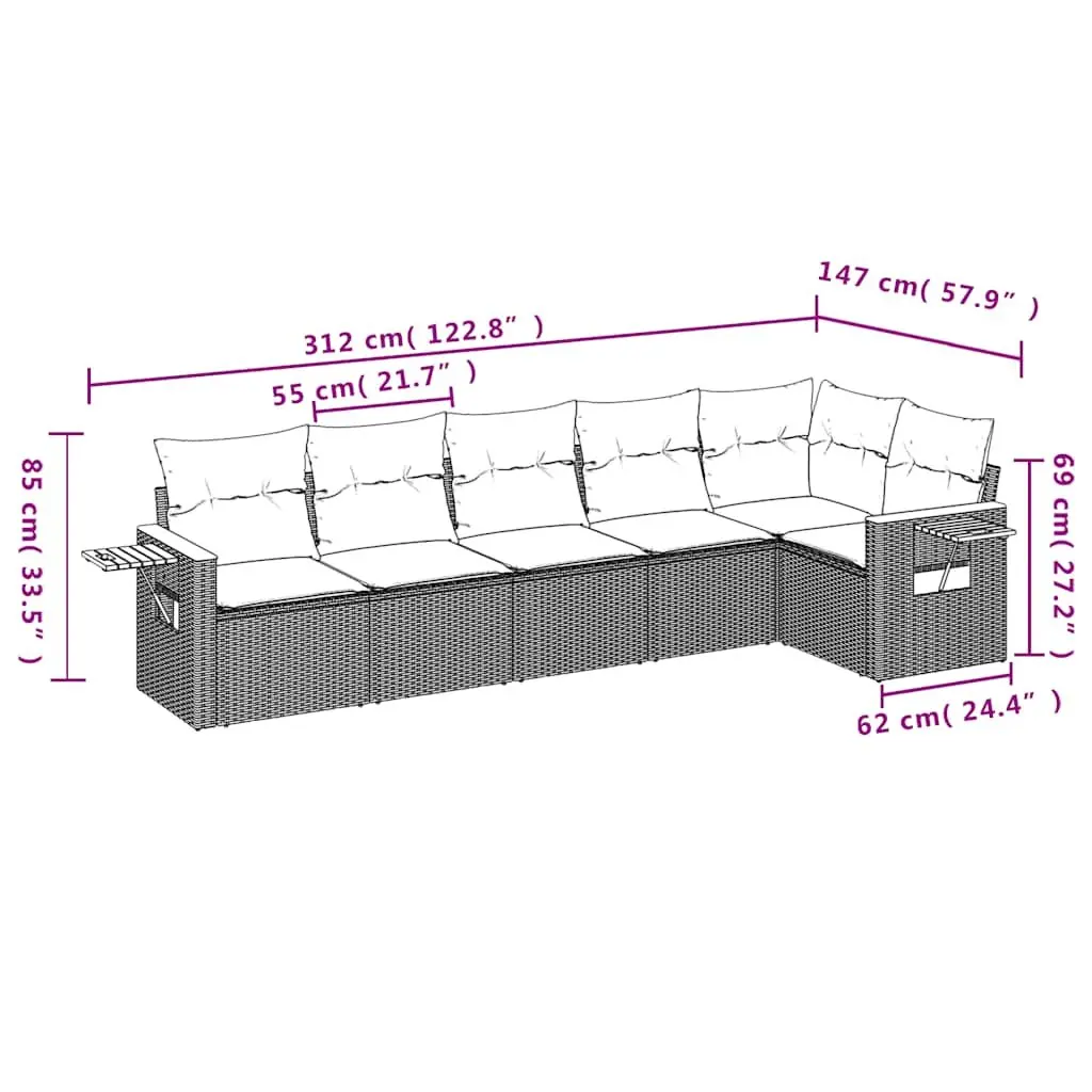 6 Piece Garden Sofa Set Outdoor Patio Furniture Black Poly Rattan Modular