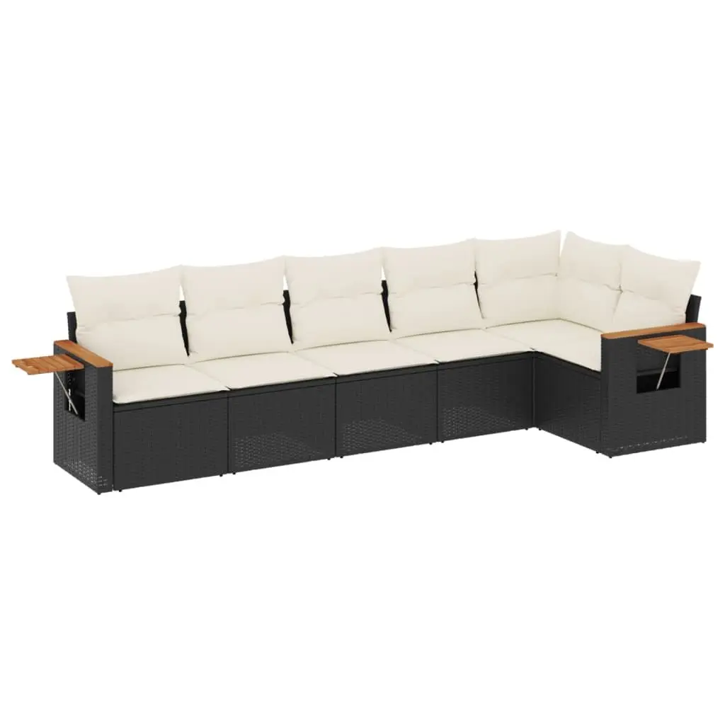 6 Piece Outdoor Garden Sofa Set with Cushions Black Poly Rattan Furniture Patio