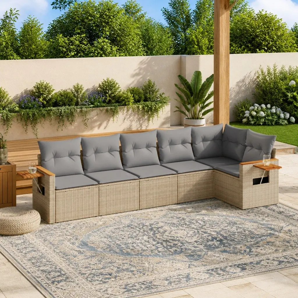 Garden Sofa Set 6 Piece Outdoor Furniture Beige PE Rattan Modular Patio Sectional