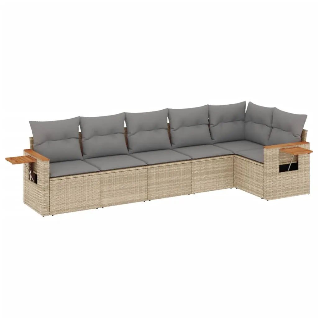 Garden Sofa Set 6 Piece Outdoor Furniture Beige PE Rattan Modular Patio Sectional