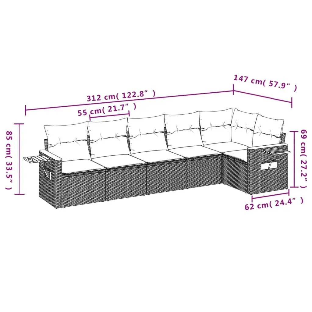 Garden Sofa Set 6 Piece Outdoor Furniture Beige PE Rattan Modular Patio Sectional