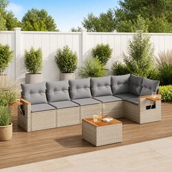 Comfortable 7 Piece Garden Sofa Set with Beige Cushions