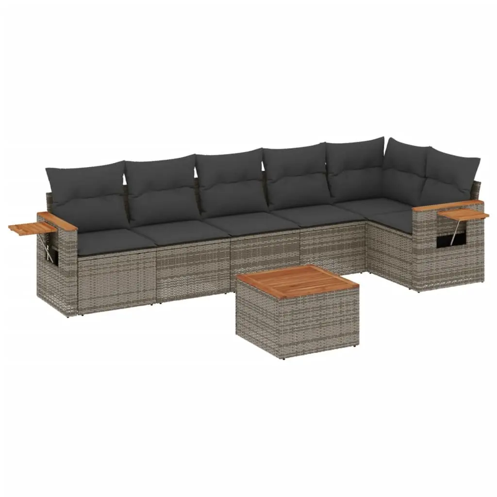 7 Piece Garden Sofa Set Outdoor Furniture Cushions Grey Poly Rattan