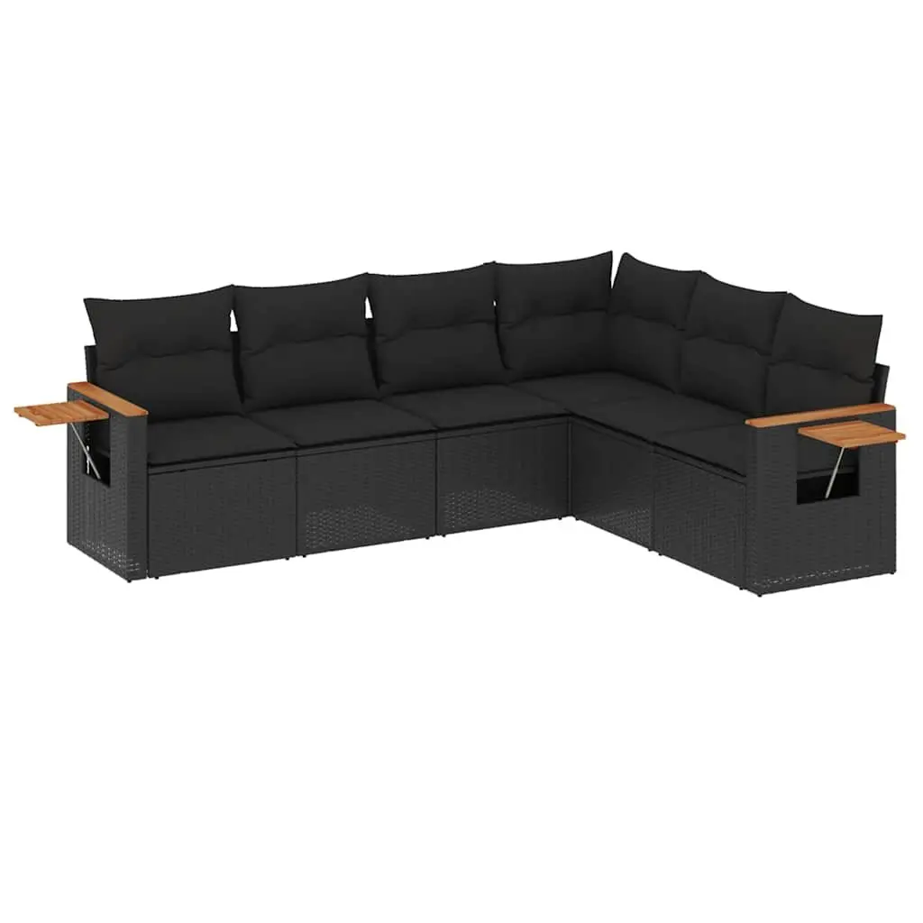 Garden Sofa Set Outdoor Furniture 6 Piece Modular Black Poly Rattan with Cushions