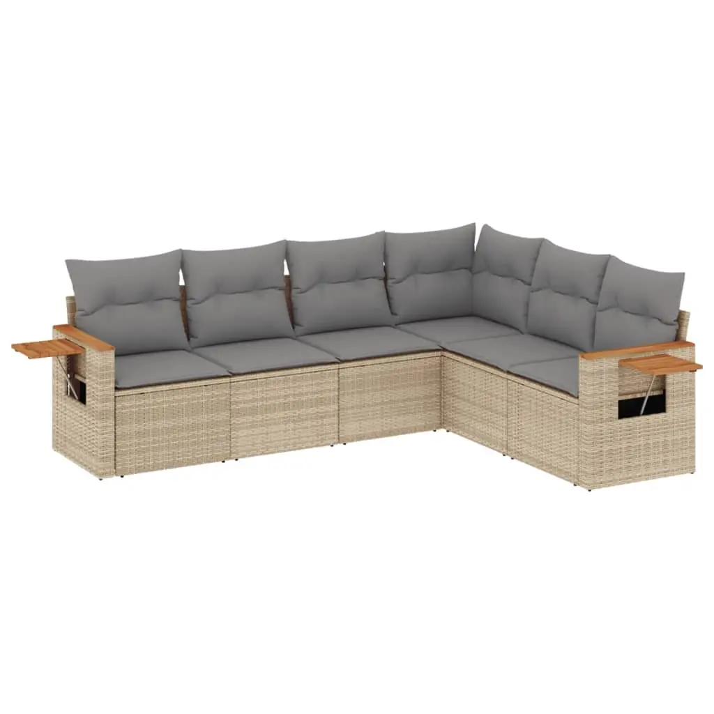 Garden Sofa Set 6 Piece Outdoor Furniture Beige Poly Rattan Modular Patio