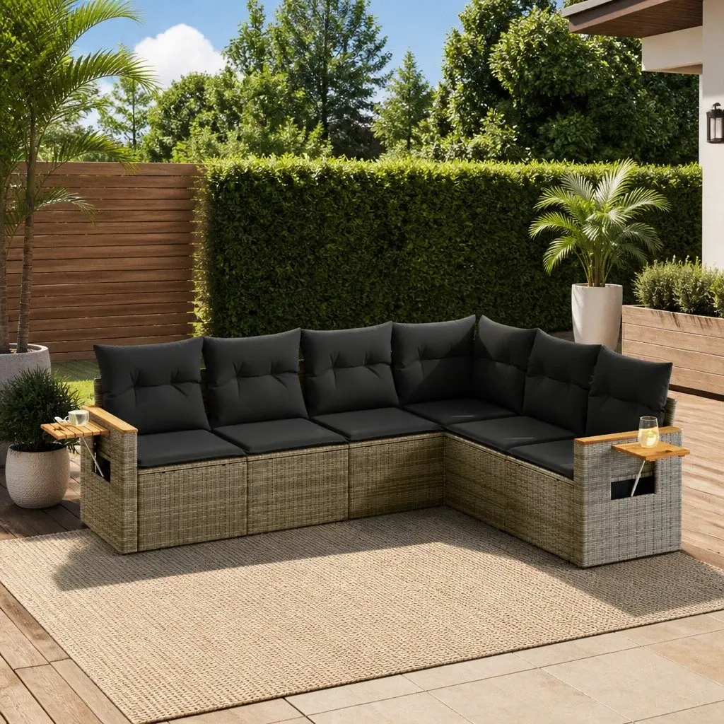 Garden Sofa Set 6 Piece Outdoor Furniture Patio Grey Poly Rattan Modular Lounge