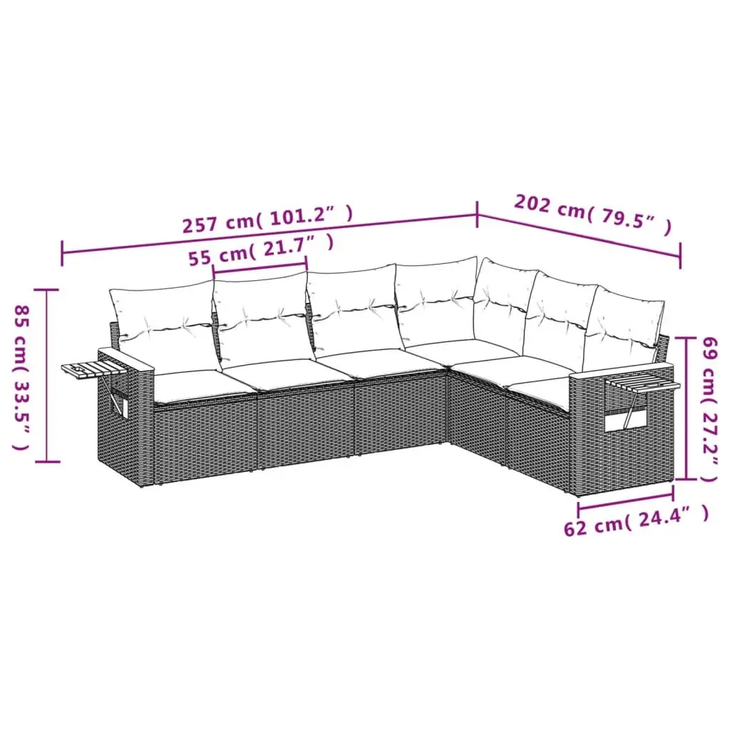 Garden Sofa Set 6 Piece Outdoor Furniture Patio Grey Poly Rattan Modular Lounge