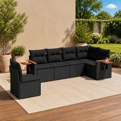 Garden Sofa Set 6 Piece Outdoor Patio Furniture Black Poly Rattan Modular