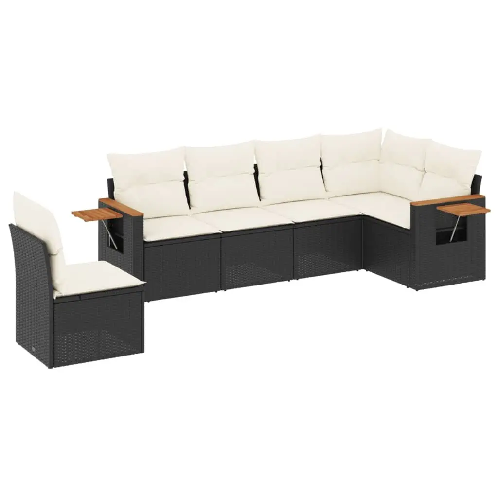 Garden Sofa Set Outdoor Furniture 6 Piece Black Poly Rattan