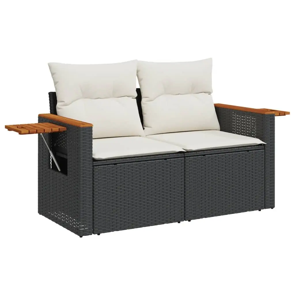 Garden Sofa Set Outdoor Furniture 6 Piece Black Poly Rattan