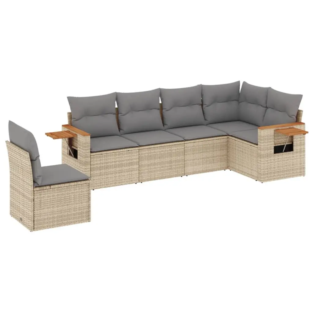 Garden Sofa Set 6 Piece Outdoor Furniture Beige Poly Rattan Modular