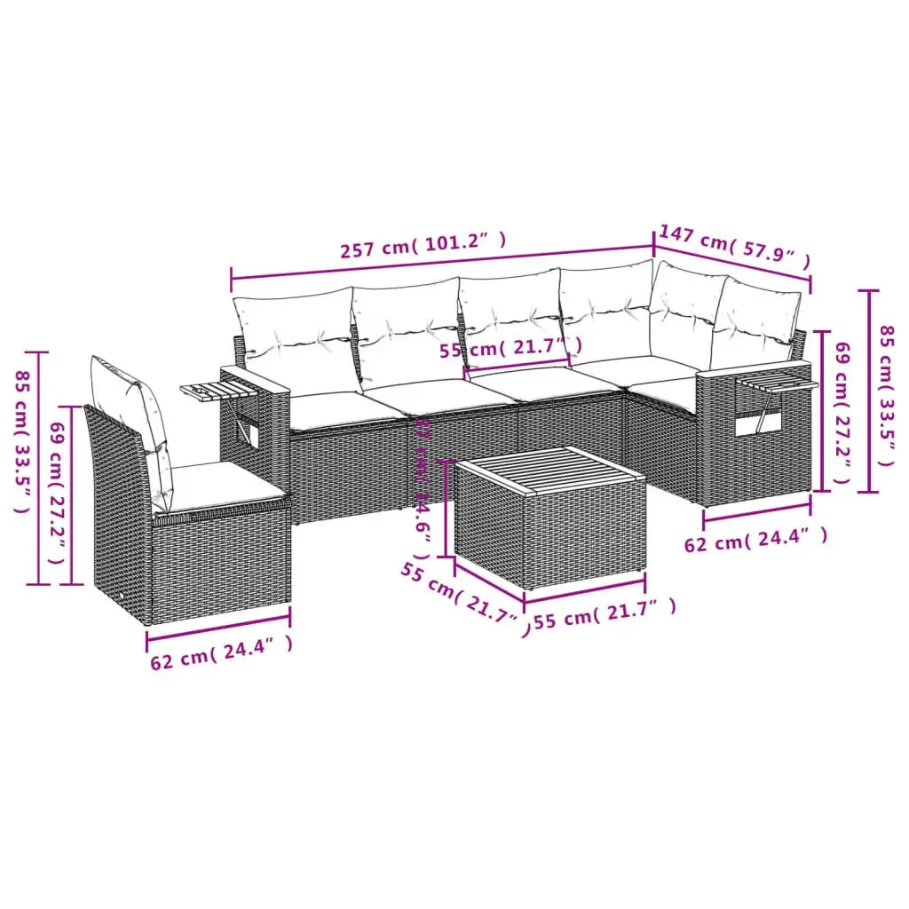 7 Piece Garden Sofa Set Modular Outdoor Patio Furniture Grey