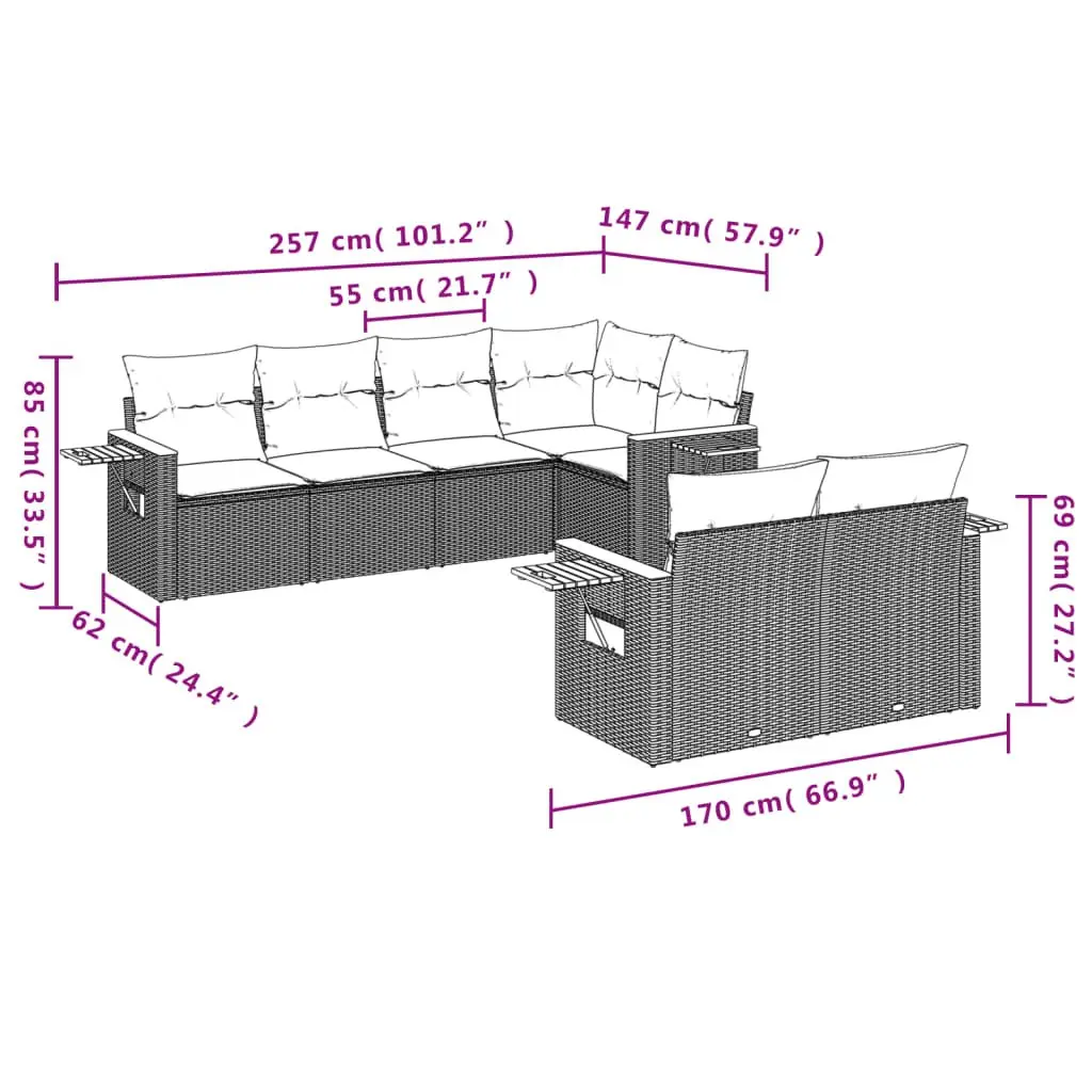 Garden Sofa Set 7 Piece Outdoor Furniture Black Poly Rattan with Cushions
