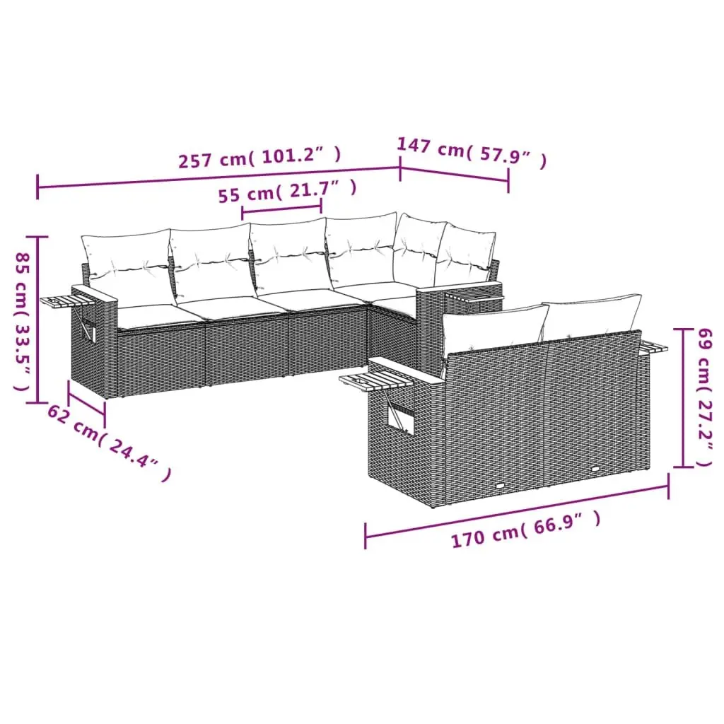 Outdoor Sofa Set Modular 7 Piece Poly Rattan Patio Furniture Beige